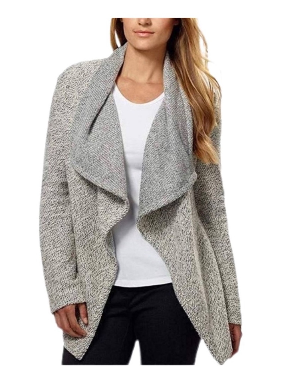 blanc noir Light Grey Open-Front Waterfall Cardigan